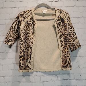 Chico's animal print shiny short sleeve cardigan